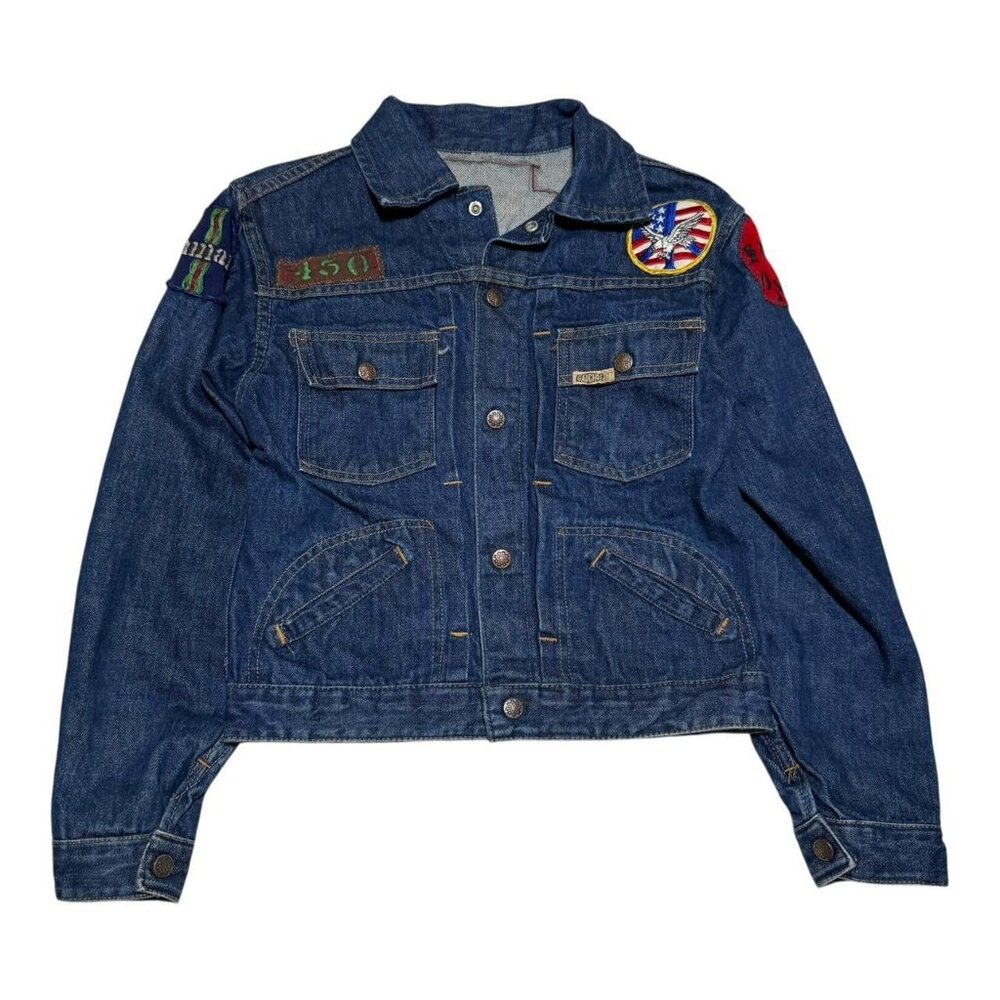 Vintage 1960s Gauchos Patches Embroidered Cars Racing Denim Jacket‎ Youth Medium